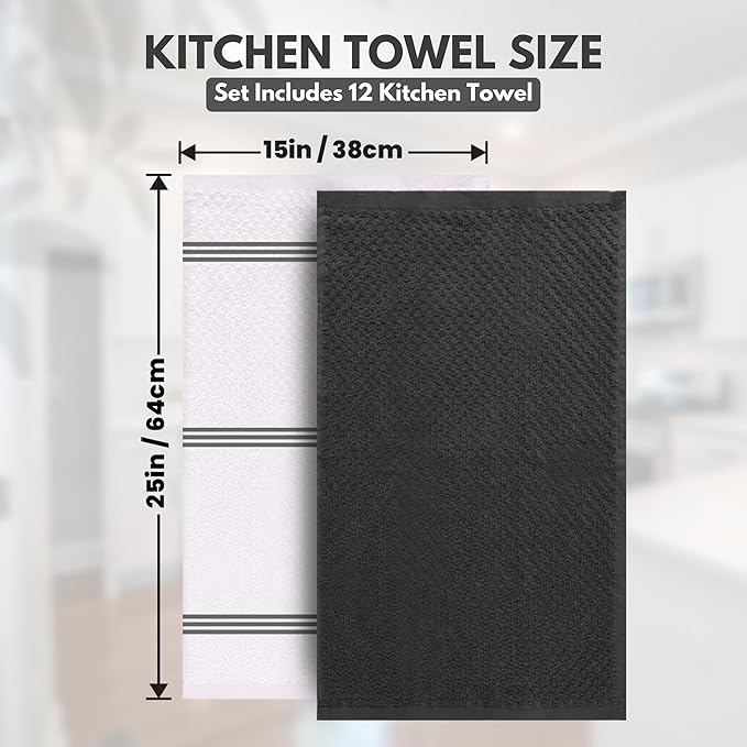 Infinitee Xclusives Premium Kitchen Towels - [Pack of 12] 100% Cotton Kitchen Hand Towels (15 x 25 Inches) - Dish Towels for Kitchen |Grey|