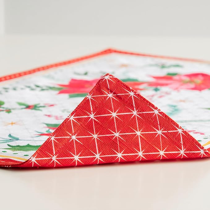 Maison d' Hermine Placemats Set of 4 100% Cotton Washable Cloth Place Mats, Reusable Table Mats for Thanksgiving Christmas Decorations Kitchen Dining Party Wedding (Poinsettia Christmas, 13" x 19")