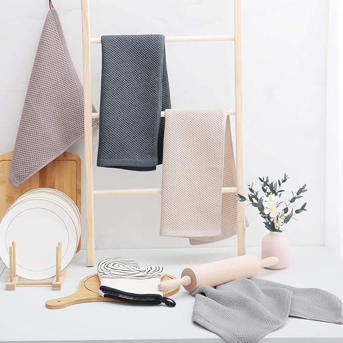 Homaxy 100% Cotton Waffle Weave Kitchen Dish Towels, Ultra Soft Absorbent Quick Drying Cleaning Towel, 13 x 28 Inches, 6-Pack, Dark Grey