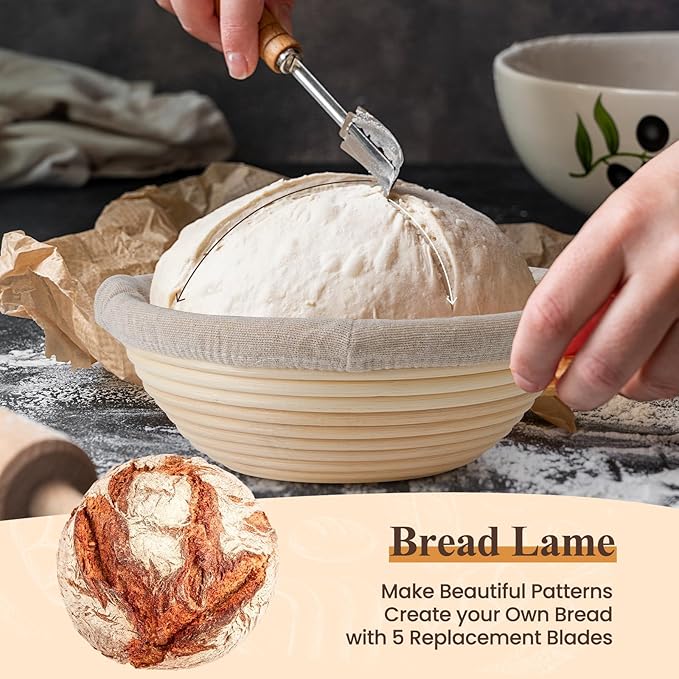 Banneton Bread Proofing Baskets Set 9 Inch Round &10 Oval sour dough starter kit sourdough proofing basket sourdough bread baking kit banneton bread proofing basket Gift Set