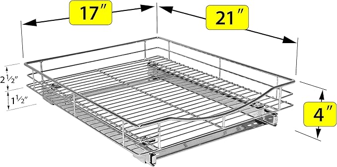LYNK PROFESSIONAL® Pull Out Cabinet Organizer, 17" x 21" Slide Out Drawers for Kitchen Cabinets - Sliding Pull-Out Pantry Shelves – Home Shelf Organizers - Lifetime Ltd. Warranty, Chrome