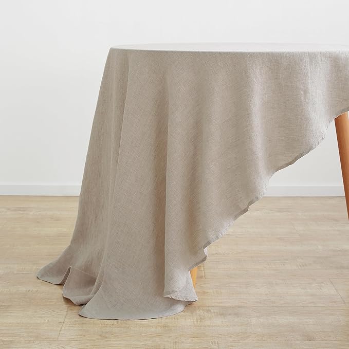 Linen World Linen Tablecloth, 100% French Linen Round Tablecloth 70" Inch, Washable Natural Tablecloth for Dining, Outdoor, Weddings and Restaurants, Decorative Valentine Easter