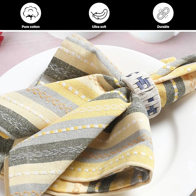 Cloth Napkins Set of 12 – 100% Cotton Dinner Napkins 18x18 Inch – Yellow Multi Color, Machine Washable, Reusable – Ideal for Weddings, Parties, Restaurants