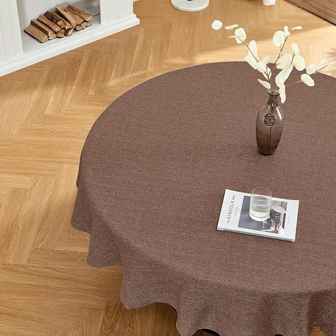 BALCONY & FALCON Rectangle Tablecloth Washable Wrinkle Resistant and Water Proof Table Cloth Decorative Linen Fabric Tablecloths for Dining Party Kitchen Wedding and Outdoor Use(Brown, 70" Round)