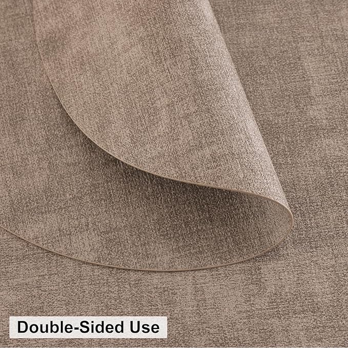 homing Round Faux Leather Placemat and Coaster 8 Packs, Washable Heat Resistant Dining Place Mats, Wipeable Double-Sided Table Mats for Indoor and Outdoor, Diameter 13 and 3.93 inch, Camel