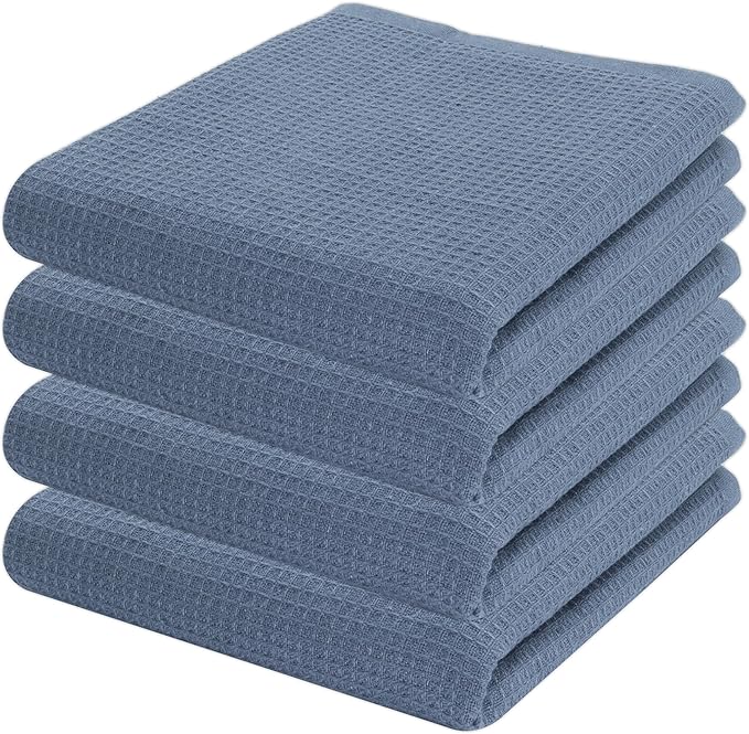 PurpleEssences Waffle Weave Kitchen Towel, 100% Cotton, 15x25 Inch, with Hanging Loop Ultra Soft Absorbent Quick Drying Dish Cloth, Tea and Hand Towels, 6 Pack - Christmas Holiday Winter - Smoky Grey