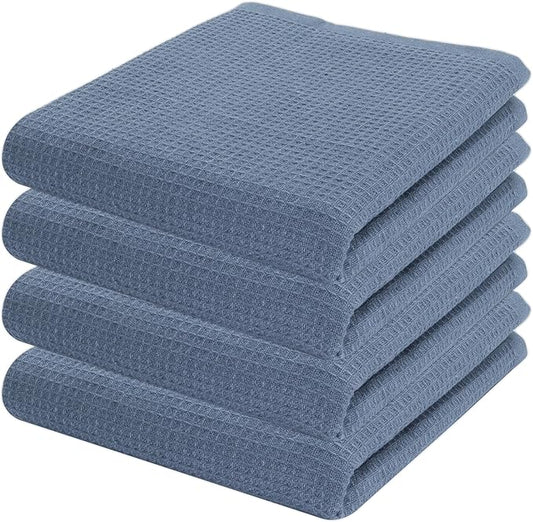 PurpleEssences Waffle Weave Kitchen Towel, 100% Cotton, 15x25 Inch, with Hanging Loop Ultra Soft Absorbent Quick Drying Dish Cloth, Tea and Hand Towels, 6 Pack - Christmas Holiday Winter - Smoky Grey