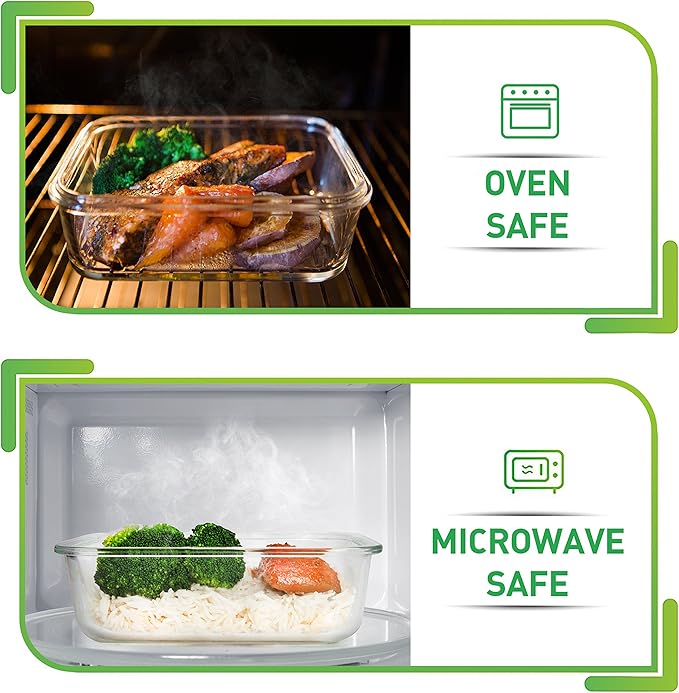 Prep Naturals Glass Meal Prep Containers - Oven, Microwave & Freezer Safe - Leakproof Airtight Glass Storage Containers with Lids - For Food Prep & Lunch - Pack of 5, 36 Oz, Square