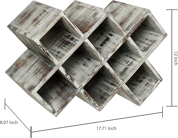 MyGift Rustic Torched Wood Wine Rack – 8-Bottle Countertop Holder, Geometric Freestanding Organizer for Home Bar, Farmhouse Kitchen, Wedding & Party Decor