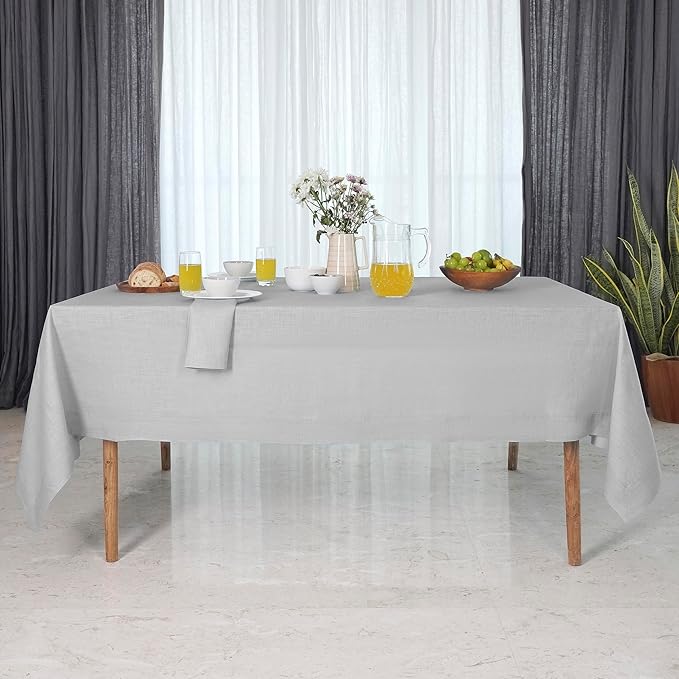 D'Moksha Homes Linen Tablecloth 60 x 108 Inch - 100% Pure Linen Silver Grey Tablecloth for Rectangle Tables - Machine Washable Table Cloth for Fall, Autumn and Halloween