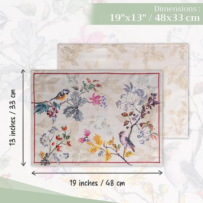 Maison d' Hermine Placemats Set of 4 100% Cotton Washable Cloth Place Mats, Reusable Table Mats for Thanksgiving Christmas Decorations Kitchen Dining Party Wedding (Equinoxe - Beige, 13" x 19")