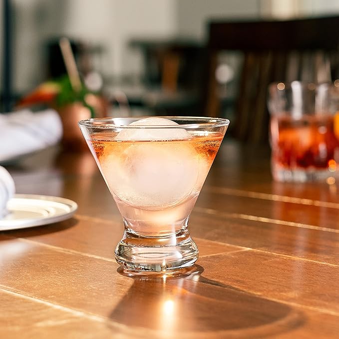 Libbey Cosmopolitan Stemless Martini Glasses Set Of 12, Dishwasher Safe Holiday Martini Glass, Lightweight Cocktail Glass Set for Wedding Party