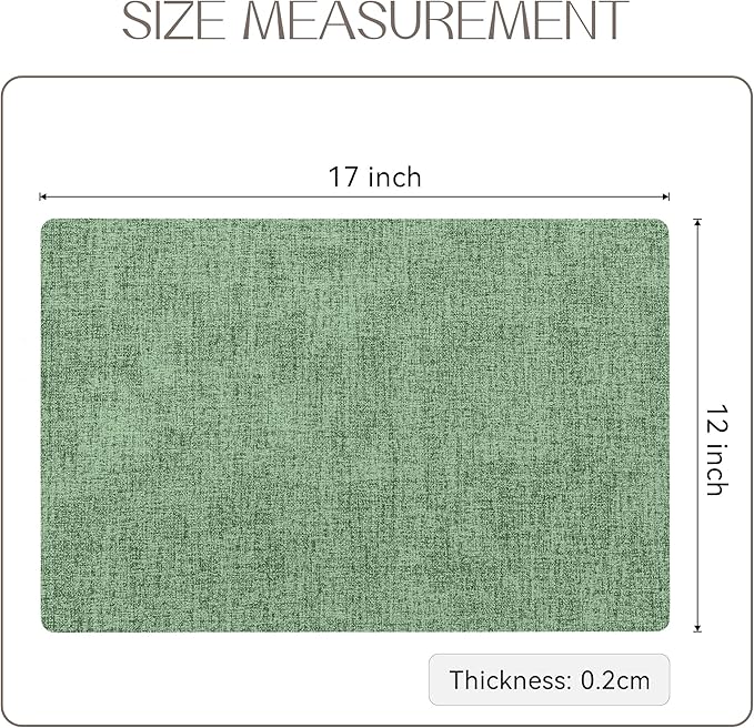 Romanstile Vinyl Placemats Set of 4-12 X 18 Inch - Heat Resistant Place Mats 100% Waterproof Oilproof Wipeable Reversible Faux Leather Table Mats for Kitchen/Dining/Party/Outdoor, Dark Green