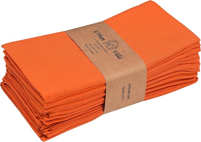 Urban Villa Halloween Cloth Napkins Orange Color Dinner Napkins 20''x20'' (Set of 12) 100% Cotton Slub Absorbent Napkins Soft Durable Reusable Washable Ideal for Events Parties Everyday use