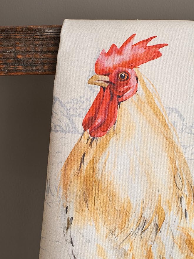 100% Cotton Kitchen Towel Campagne Maison d' Hermine Set of 2 Super Soft Highly Absorbent Hotel Quality Quick Drying Cleaning Dishcloth Tea Bar Towels Spring/Summer (Coq, 20"x27.50")