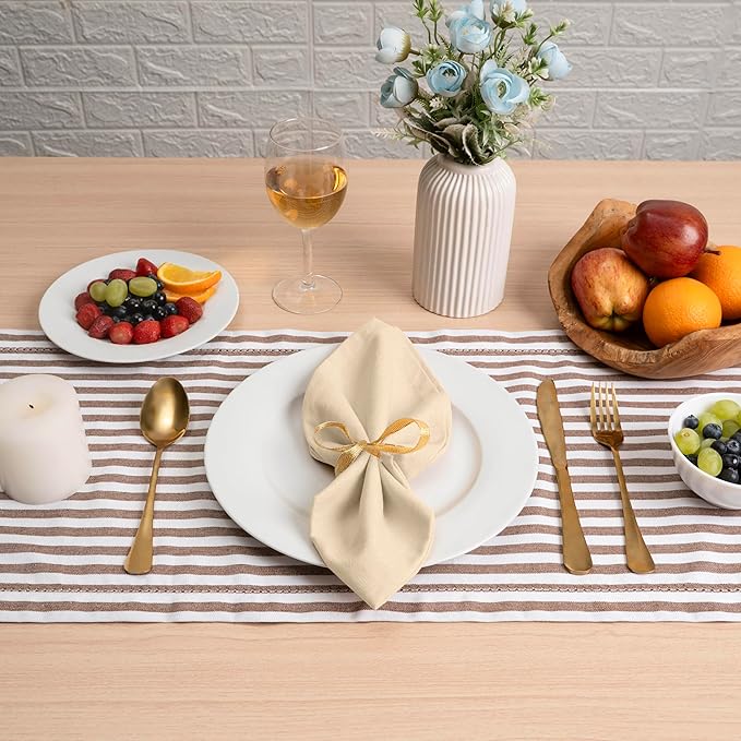 Blue Needles Solid Cloth Napkins Set of 12 Champagne 100% Cotton Dinner Napkins 18x18 inches - Soft, Reusable, Absorbent & Washable Fall Thanksgiving Linen, Ideal for Events, Parties & Everyday Use