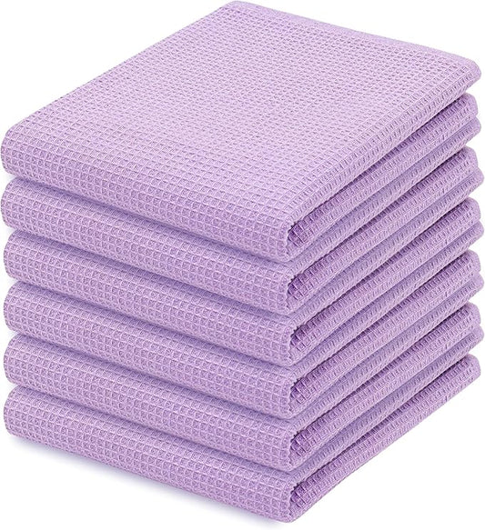 PurpleEssences Waffle Weave Kitchen Towel, 100% Cotton - 15x25 Inches, with Hanging Loop Ultra Soft Absorbent Quick Drying Dish Cloth, Tea and Hand Towels, 6 Pack - Christmas Holiday Winter - Lavender