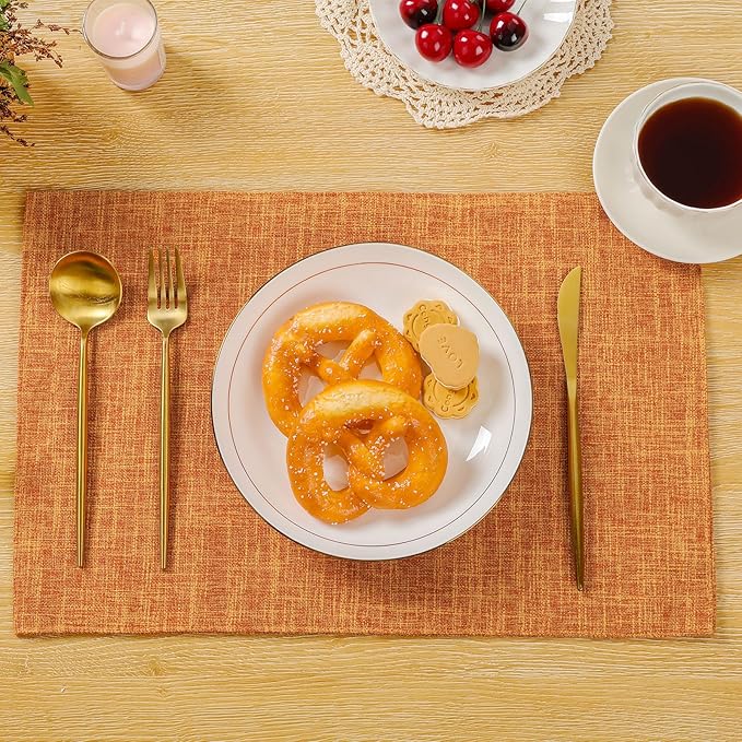 SHACOS Fabric Placemats Set of 6 Washable Heat Resistant Place Mats Non Slip Thick Cloth Placemats Reversible Table Mats Indoor Outdoor Home Wedding Table Decor, Orange