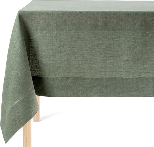 over&back 100%-Linen Woven Tablecloth - Colorful Dining Room Table Cover - Mitered Corner Hems - Machine Washable - Kitchen and Home Decor - Green - 70x108
