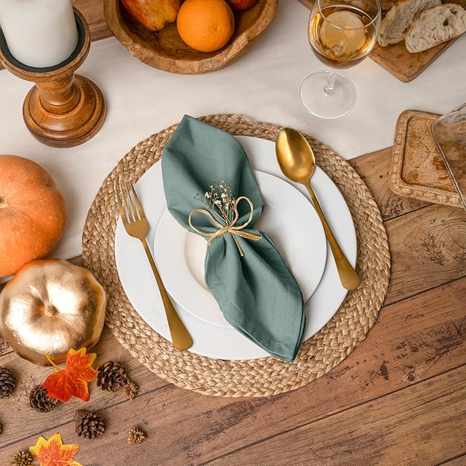 Blue Needles Solid Cloth Napkins Set of 12 Hunter Green 100% Cotton Dinner Napkins 18x18 inches - Soft, Reusable, Absorbent & Washable Fall Thanksgiving Linen, Ideal for Events, Parties & Everyday Use