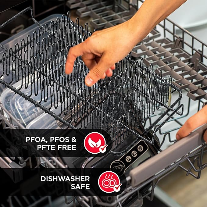 Bakken- Swiss Bacon Tray - 2-Piece Set – Marble Coating - Durable, Non-Stick Cooking Tray for Bacon – Black Stone Tray and Carbon Steel Rack