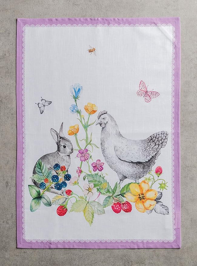 Maison d' Hermine Kitchen Towels Set of 3 100% Cotton 27.50" x 20" Reusable Cloth Tea Dish Towels Absorbent with Hanging Loop for Kitchen, Home, Dining, Cocktail Parties Spring/Summer (Printemps)