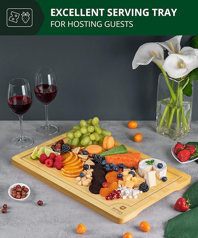 ROYAL CRAFT WOOD Extra Large Cutting Boards for Kitchen Meal Prep & Serving-Bamboo Wood Cutting Board with Deep Juice Groove - Charcuterie & Chopping Butcher Block for Meat - Gadgets Gift (XL 18x12")