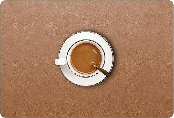 Set of 6 Faux Leather Placemats, PU Table Mats, Waterproof, Stain Resistant, Heat Resistant, Non-Slip Easy to Clean for Kitchen Dining Table,Conference Table