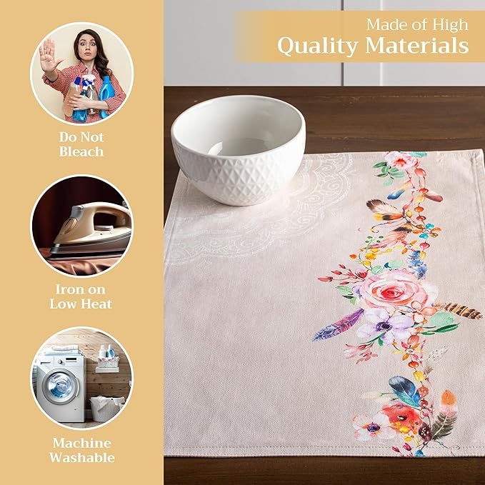 Maison d' Hermine Placemats Set of 4 100% Cotton Washable Cloth Place Mats, Reusable Table Mats for Kitchen Dining Decoration, Party, Wedding, Restaurant Spring/Summer (Ibiza - Beige, 13" x 19")