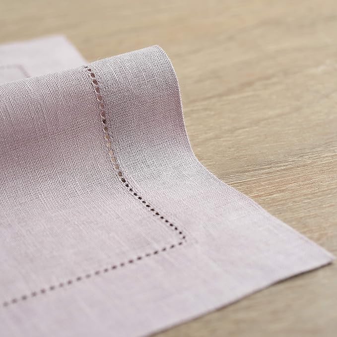 Solino Home Linen Placemats Set of 4 - Classic Hemstitch Lilac Placemats 14 x 19 Inch - 100% Pure Linen Table Mats