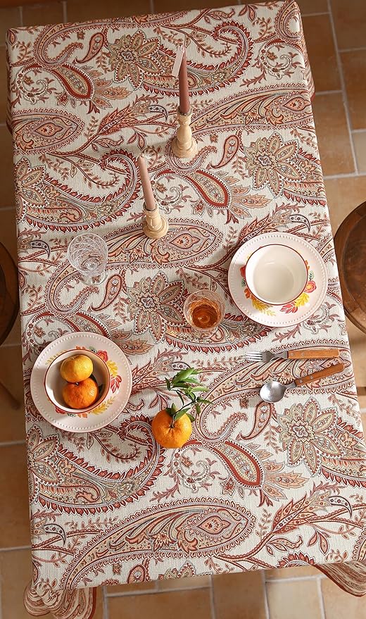 French Tablecloth for Rectangular Tables,Linen Table Cloth with Cashew Pattern,Heavy Durable Table Cover for Dining Thanksgiving Kitchen Decor Party Banquet Christmas,55"*87"