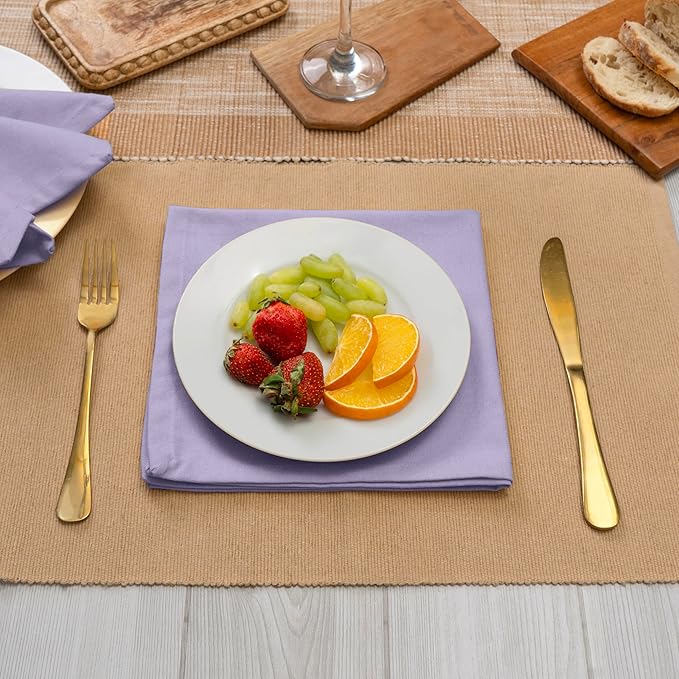 Blue Needles Solid Cloth Napkins Set of 12 Lavender 100% Cotton Dinner Napkins 18x18 inches - Soft, Reusable, Absorbent & Washable Fall Thanksgiving Linen, Ideal for Events, Parties & Everyday Use
