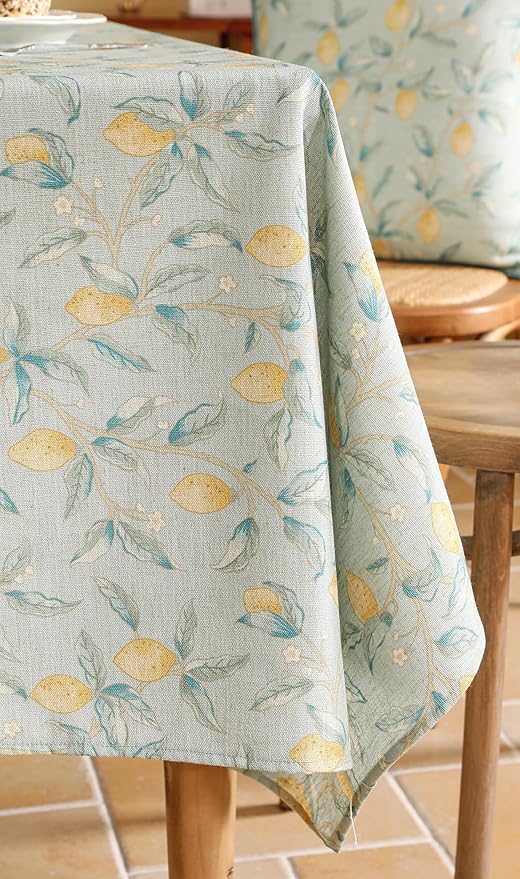 patdrea Designer Small Green Tablecloth for Square Tables,Vintage Linen with Yellow Flowers Pattern Tablecloths,Cottage Rustic Table Cover Cloth Decor for Kitchen Dining Christmas,55"*55"