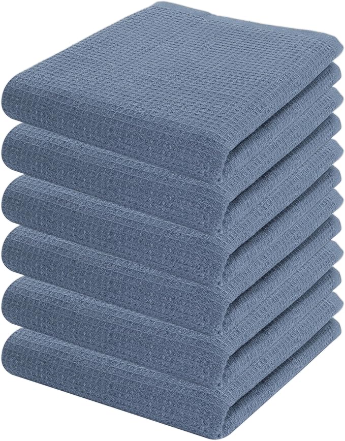 PurpleEssences Waffle Weave Kitchen Towel, 100% Cotton 15x25 Inches, with Hanging Loop Soft Absorbent Quick Drying Dish Cloth, Tea and Hand Towels, 6 Pack - Christmas Holiday Winter - Smoky Grey