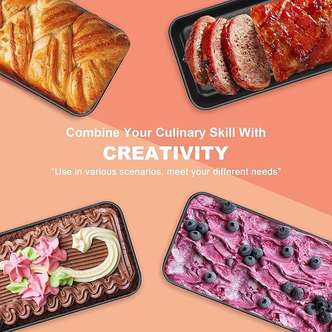 Herogo Non-Stick Loaf Pan Set of 2, Stainless Steel Rectangle Bread Loaf Pans for Homemade Bread, 9 x 5 Inch Black Meatloaf Bakeware for Baking Lasagna Brownie, Oven Safe