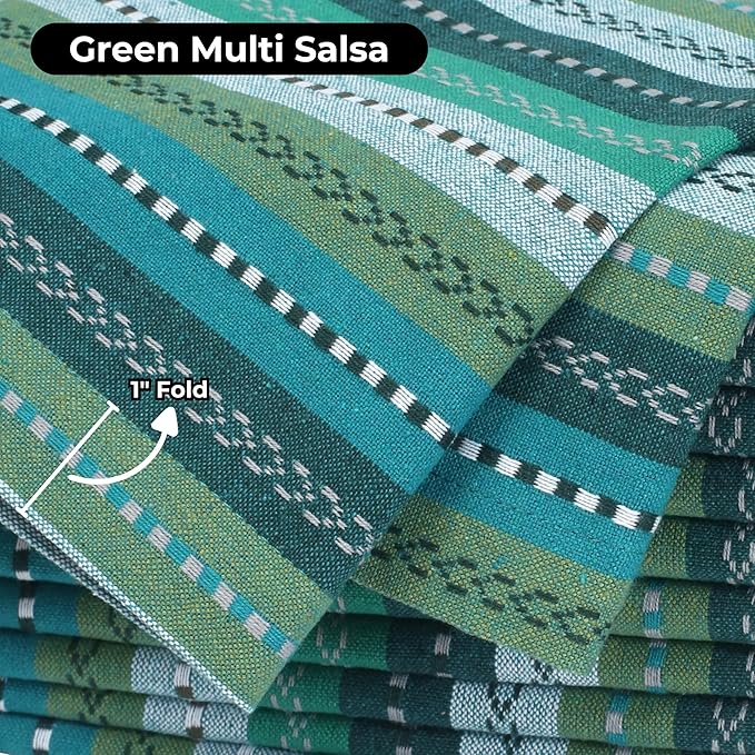 Bedding Craft Cotton Cloth Dinner Napkins Set of 12 – 18x18 Green Multi Salsa Stripe – Durable Machine Washable Fabric Napkins for Weddings, Restaurants, Kitchen & Everyday Dining