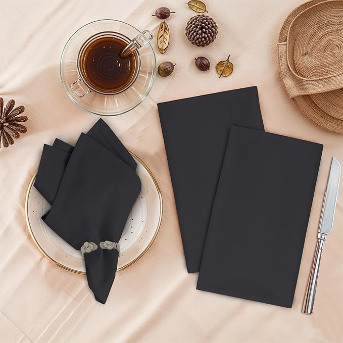 Ruvanti Cloth Napkins Set of 6, 18x18 Inches, 100% Cotton, Washable, Soft & Absorbent, Perfect for Wedding, Christmas, ‎Thanksgiving Dinners - Black Beauty