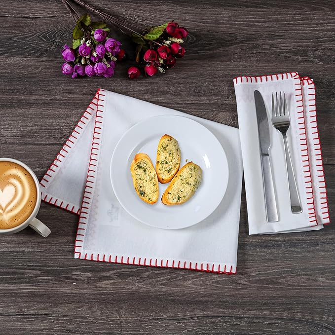 Bedding Craft Cotton Cloth Dinner Napkins Set of 12 – 18x18 Poppy Red Reusable Fabric Napkins with Blanket Stitch Selvedge – Washable Wedding Napkins for Dining Table Décor, Parties & Restaurants