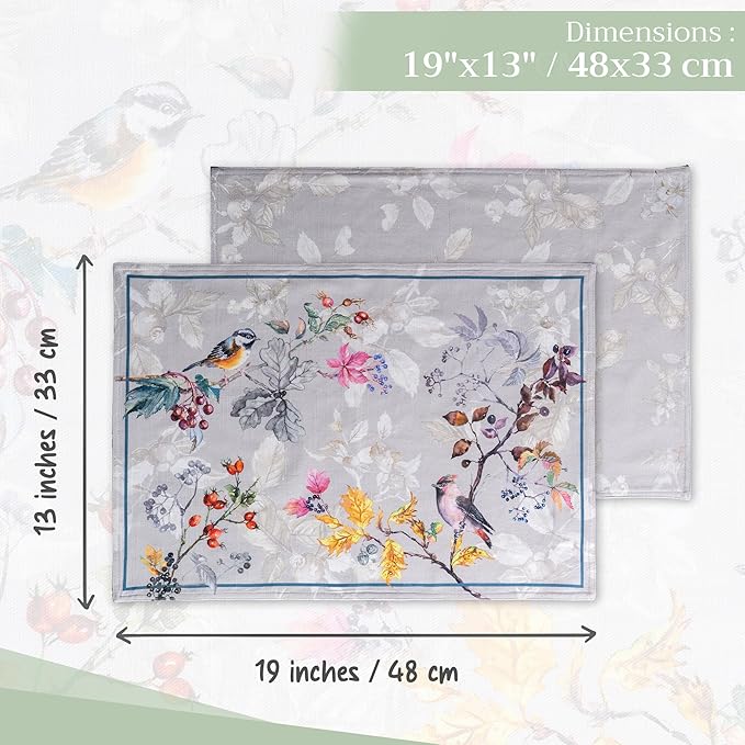 Maison d' Hermine Placemats Set of 4 100% Cotton Washable Cloth Place Mats, Reusable Table Mats for Thanksgiving Christmas Decorations Kitchen Dining Party Wedding (Equinoxe - Grey, 13" x 19")