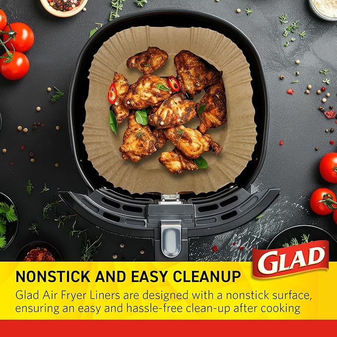 Glad Air Fryer Liners Rounded Square Shape with Walls, Nonstick and Heat Resistant, Food Grade Material, Suitable for Square and Round Air Fryers, Air Fryer Accessories, 9" - 100 Count