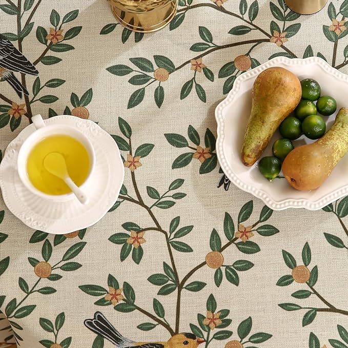 patdrea Designer Floral Linen Table Cloth Durable Breathable Tabletop Cover Dacorative Kitchen Dining Tablecloth for Round Tables for Kitchen Dining Parties,Holiday Christmas,Diameter 55"