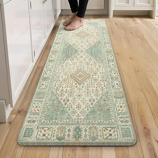 GENIMO Kitchen Mats for Floor, Washable Anti Fatigue Mat for Cushioned, 17.3"x59", Waterproof Kitchen Rugs, Non Slip Foam Comfort Standing Mat Rug for Home, Runner, Sink, Laundry, Green