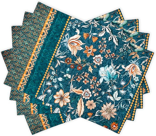 Maison d' Hermine Placemats Set of 4 100% Cotton Washable Cloth Place Mats, Reusable Table Mats for Thanksgiving Christmas Decorations Kitchen Dining Party Wedding (Luxury Loft - Dark Teal, 13" x 19")