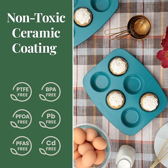 Larder & Vine 8-Piece Bakeware Set | Non-Stick Baking Set with Ceramic Finish | PFAS, PFOA, PTFE, and BPA Free Baking Essentials | Baking Sheets, Muffin Tins and Assorted Baking Pans | Bondi