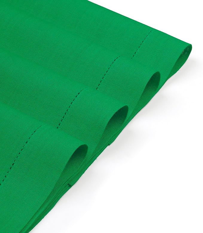 D'Moksha Homes Linen Placemats Set of 4 - Classic Hemstitch Kelly Green Placemats 14 x 19 Inch - 100% Pure Linen Table Mats for Thanksgiving, Christmas, Holiday - Handcrafted and Machine Washable