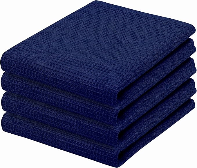 PurpleEssences Waffle Weave Kitchen Towel, 100% Cotton, 15x25 Inches, with Hanging Loop Ultra Soft Absorbent Quick Drying Dish Cloth, Tea and Hand Towels, 6 Pack - Christmas Holiday Winter - Navy Blue