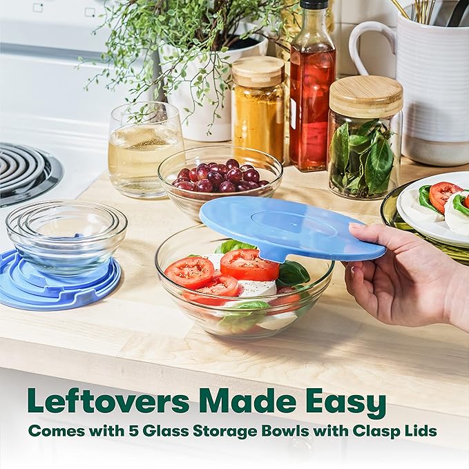 BELLA Nonstick Cookware Set with Glass Lids - Aluminum Bakeware, Pots and Pans, Storage Bowls & Utensils, Compatible with All Stovetops, 21 Piece, Red