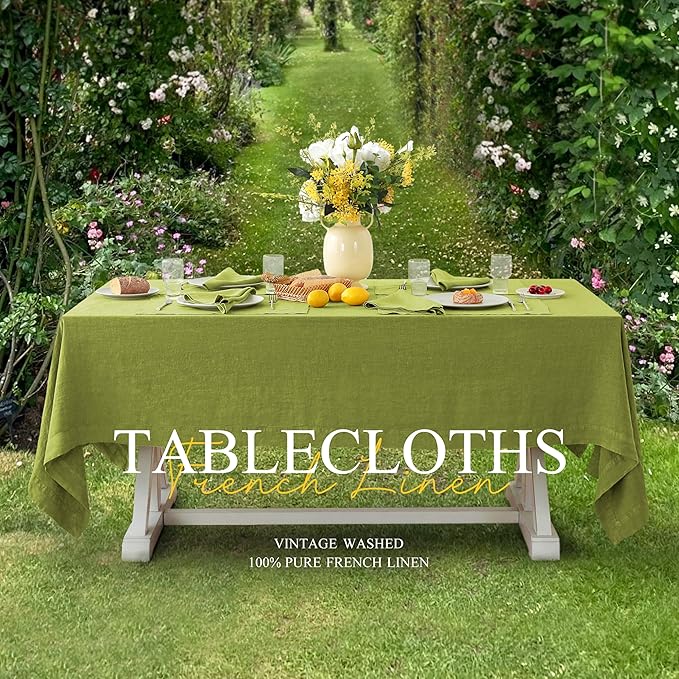 Linen World Vintage Tablecloths 55x55 Inch,100% French Linen Tablecloth,Classic Vintage Washed Table Cloths for Kitchen,Outdoor,Weddings,Decorative Valentine Easter,Moss Green