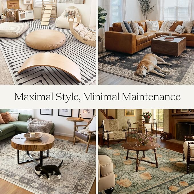 Ruggable Washable 2x10 Runner Rug, Kamran Admiral Blue, Premium Vintage Rugs for Hallway, Kitchen, Entryway, Living Room, Bedroom, Office with Gripper Non Slip Pad