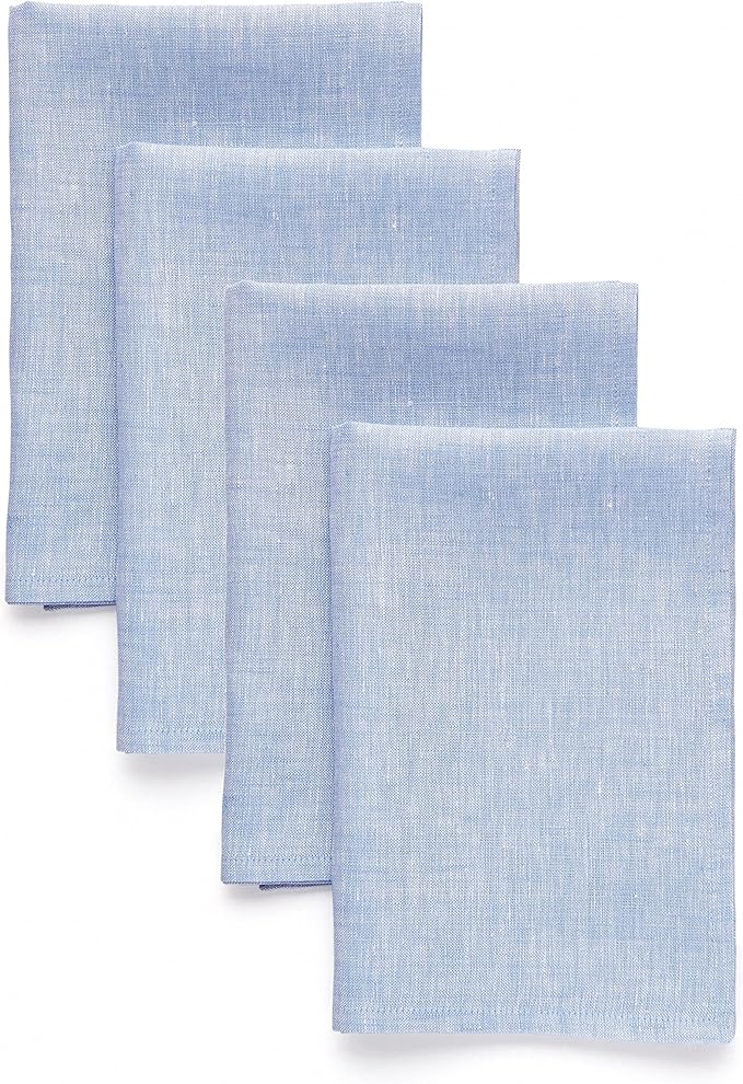 Solino Home Linen Cloth Napkins Set of 4-100% Pure Linen Chambray Blue Dinner Napkins 20 x 20 Inch - Athena, Handcrafted and Machine Washable - Christmas